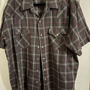 Men's Black Plaid Short-Sleeve snap button  Shirt